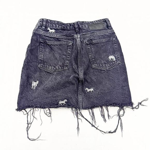 Desigual Pakaian Jadi Wanita Rok Charcoal Zebra Black Jean Denim Skirt Size S - Picture 2 of 6